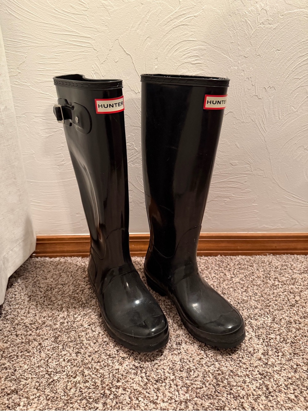 Hunter Black Gloss Tall Women's Rain Boots with Side Buckle